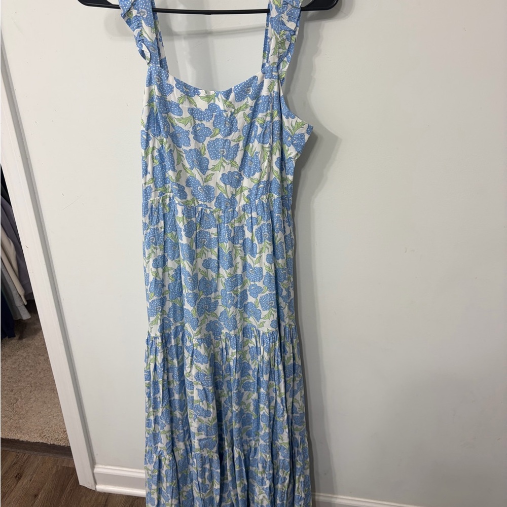 Haute Hippie Blue and White Floral Tiered Maxi Dress